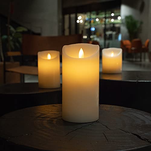 Image of Fire Tek 3 x 6 Inch Flameless Pillar Candle, 1 Programable LED Pillar Candle - Dancing Flame, For Home, Weddings, And Parties, White Real Wax Battery Pillar Candle, Remote Sold Separately,