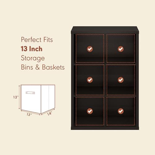 Image of Furinno Cubicle Record Player Stand, 5-Cube Record Storage, Dark Oak | Vinyl Storage, 1.2 inchInch Extra Thick, Closed Back Media Shelf for CD DVD Bluray Game Disc, for Living Room, Home Office