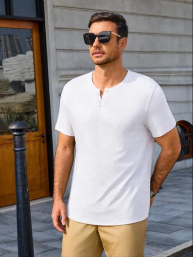 Runcati Herren T-Shirt Sommer Kurzarm Henley Shirt Männer V-Ausschnitt Einfarbig Oberteile Lässige Tops Leicht Basic Tshirts mit Knopfleiste – Bild 3