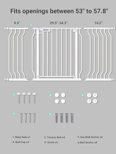 Image of Mom's Choice GROWNSY Baby Gate, 53 inch-57 inch Auto-Close Dog Gate for Stairs & Doorways, Pressure-Mounted Easy Install - No Drill, Walk Through, Safe & Durable