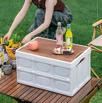 Amazon｜N/A プラスチック製収納箱 30L 折りたたみ式収納ボックス 木製