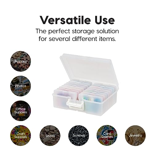 Image of IRIS USA 4 inch x 6 inch |Made in USA| 2-Pack Photo Organizers and Picture Storage Box with Handle, 16 Inner Cases /Containers for Tasks, Stickers, Ephemera, & Flashcards - Pearl