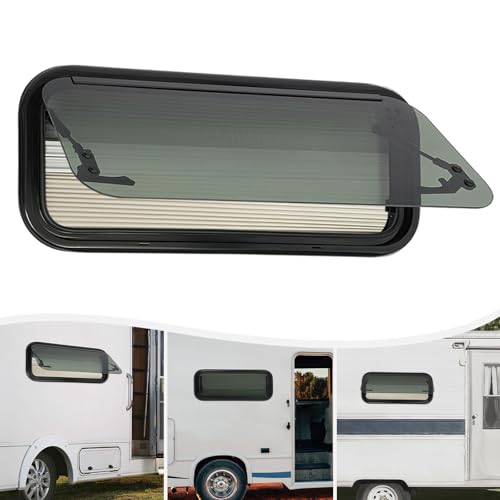 Mqwdxzfes Ventana de caravana de 700 x 300 mm, con protección contra insectos y protección solar, ventana exterior de empuje, esquinas redondeadas, ventana lateral con cremallera para autocaravana