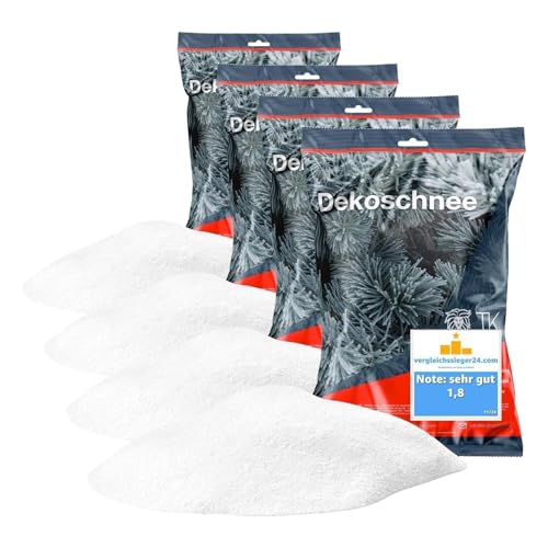 TK Gruppe Timo Klingler Nieve Artificial Real y Suave - 100 gr Aprox.2000 ml de Nieve esponjosa - Nieve Brillante para Decoración en Navidad (1x) (Paquete de 4)