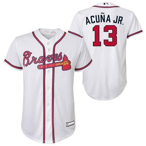 Ronald Acuna Jr. Atlanta Braves MLB - Camiseta para niños y jóvenes, talla 8-20, color blanco, Blanco, 14-16