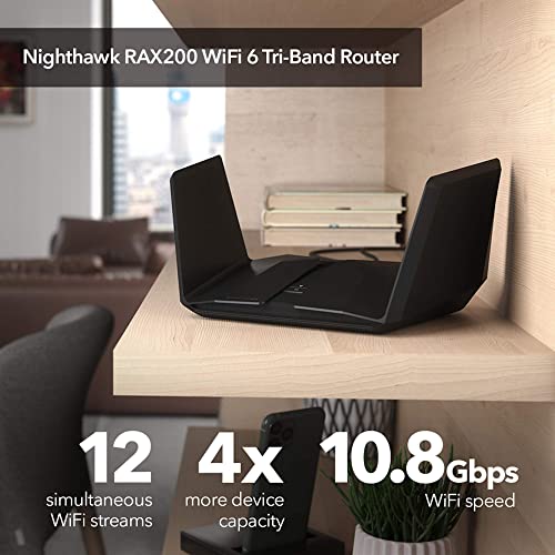 Image of NETGEAR Nighthawk WiFi 6 Router (RAX200) 12-Stream Gigabit Router AX11000 Tri-Band Wireless Speed (Up to 10.8 Gbps) Coverage Up to 2500 sq.ft. and 50 Devices
