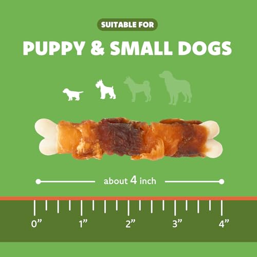 MON2SUN Golosinas para Perros Doble Sabor, Huesos de Calcio Envuelto en Pollo y Pato de 4 Pulgadas, Masticables sin Rawhide para Perros Pequeños, Huesos para Limpiar Dientes, 21.16oz (Paquete de 30) miniatura 4
