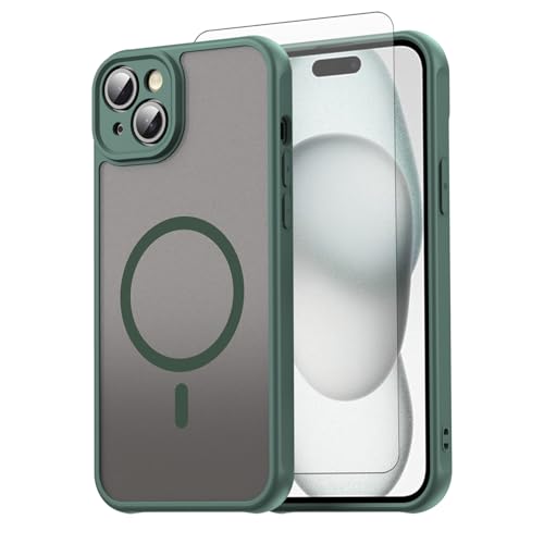 Coque iPhone 15 Plus MagSafe Asuwish - Protection arrière mat translucide vert