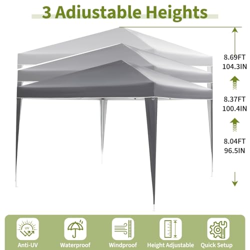 10x10 Pop Up Canopy with 4 Sidewalls, Outdoor Portable Instant Canopy Tent, Outdoor Canopy, Waterproof Pop Up Tent, Versatile Gazebo for Camping, Outdoor Parties, Backyard,Beach Activities,Grey - Thumbnail 6