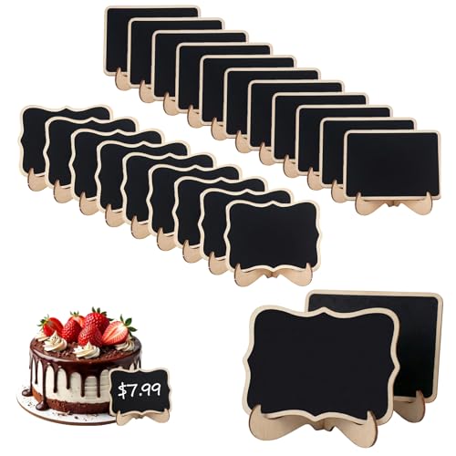 Mini Chalkboard Signs - 24pcs Small Wooden Chalkboard Board with Stand Buffet Display Food Labels for Wedding Party Birthday Table Decor