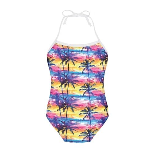 Image of One Piece Swimsuit for Girls Beach Bathing Suit Halter Straps Sports Swimwear for 1-10 Year Toddler Kids