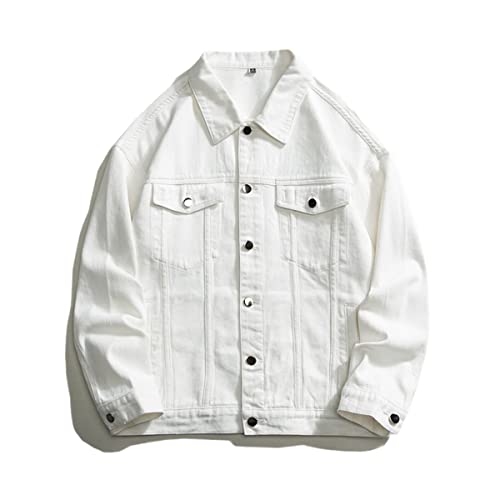 Veste en jean oversize homme vert et blanc à revers décontracté street hip hop ivoire taille L