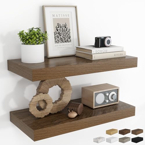 RICHFOCUS Bathroom Floating Shelves for Wall 2Pack|Walnut|20" L