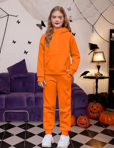 Image of Arshiner Girls 2 Piece Outfits Sweatsuit Half Zip Sweatshirt and Sweatpants | Fall Winter, Drop Shoulder Long Sleeve, Thumbhole Hoodies, with Sweatpant, Jogger Set, Sweat Set, Tracksuits with Pockets