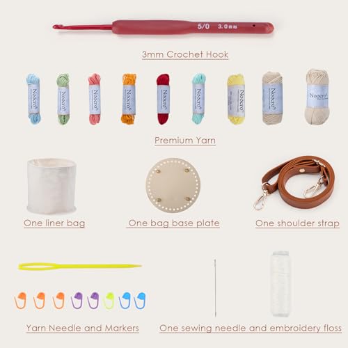 Image of Noocro Crochet Kit for Advanced or Intermediate Beginner DIY Granny Square Bucket Bag, Purse, with Step by Step Tutorial Video and Detailed Instruction Complete Kit Craft Supplies Holiday Gift