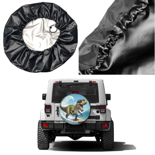 Image of Delerain Spare Tire Cover Dinosaur Surfing Wheel Covers Sun Protection Waterproof for Truck RV Trailer SUV and Many Vehicle (14 Inch for Diameter 23 inch-27 inch)