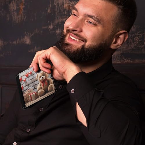 Cute Bear Valentine Gift Bifold Wallets for Men Pu Leather Durable Personalized Mens Wallets for Work Or Daily Use4