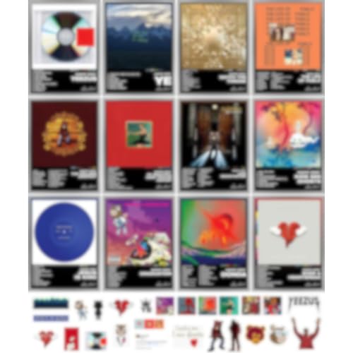 unique america 12 Pcs | Posters, Album Cover Posters, MusicPosters, Album Covers For Wall Decor, Kanye West Poster 12x16” Total 12 Kanye Poster & 25 Stickers Black Design Unframed
