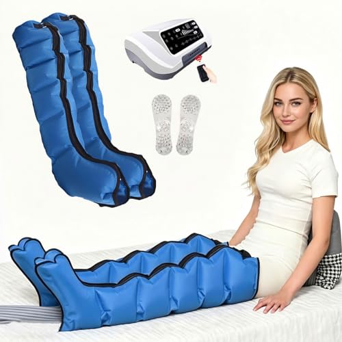 ZHNANDAMAI Presoterapia Piernas y Abdomen, Masajeador de Piernas Compresión Aire, 6 Cámaras para Piernas, Abdomen y Brazos, Control Remoto, Temporizador 10-90 Min, 0-240 mmHg Ajustables