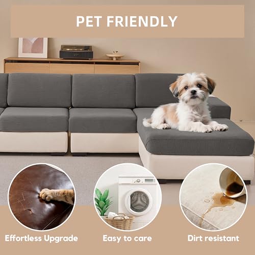 KaviKon Stretch Sectional Couch Covers, Wear Resistant Sofa Slipcovers Washable Soft Furniture Protector Anti Slip L Shaped Couch Cushion Covers for Dog (1 Piece Oversized Cushion Cover, Slanted Grey) — view 5