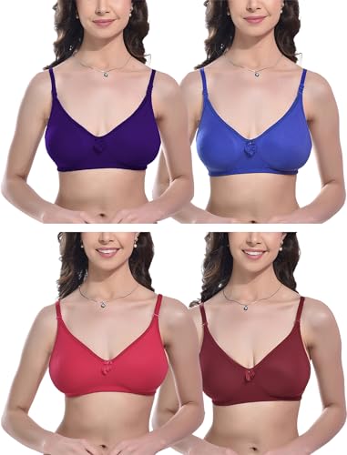 Image of FIMS - Fashion is my style Women Cotton Blend Non-Padded Bra Non-Wired Mould Seamless Cup Solid Bras Cup-B Pack of 1, Multicolor
