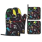 Set da cucina da 4 pezzi con stampa quiz di matematica: ottieni 2 guanti da forno isolati (28 x 14,5 cm) e 2 presine quadrate (20,3 x 20,3 cm, uno con tasca). Progettato per un uso versatile in cucina, cottura al forno e barbecue all'aperto.