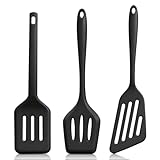 Lahnaokfis 3 Pcs Espatulas Silicona Cocina, Espátula Antiadherentes Resistente al Calor, Utensilios Cocina para Servir, Freir, Cocinar Huevos, Peacado, Verduras, Tortitas, Sin BPA, Ergonómico, Negro