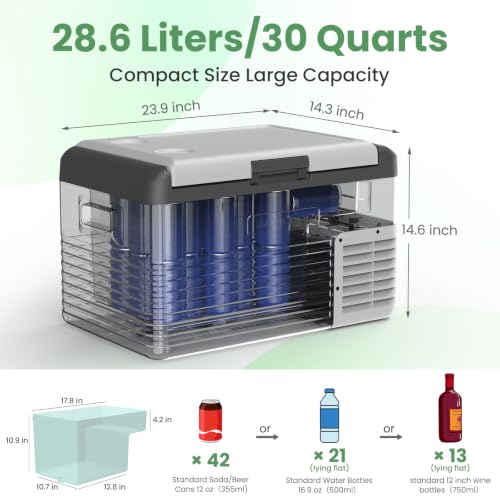 Image of ALIPICOOL Electric Cooler 12 Volt Portable Refrigerator for Car, 29 Quart Car Fridge, Single Zone Car Freezer Cooler 12 /24V DC, 110~240V AC for Camping,Overlanding, RV, Truck, -4℉ to 68℉ (CL30)