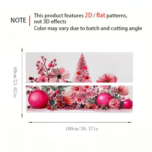 Image of Pink Christmas Watercolor Desktop Sticker 39.37x23.62In, Floral Tree Bauble Desk Decal, Easy Clean Table Surface Sticker, Girly Holiday Home Decor