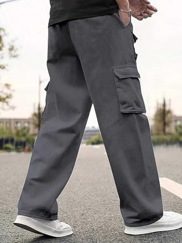 Image of Veirdo Pure Cotton Baggy Fit Regular Length Mid Rise 6 Pocket Cargos for Men (Colors Available: Black, Olive, Grey, Brown & Navy)