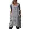 Amlztr Women's Pinafore Apron Cross Back Apron with Pockets Cotton Linen Apron Dress Plus Size Amlztr Women's Pinafore Apron Cross Back Apron with Pockets Cotton Linen Apron Dress Plus Size