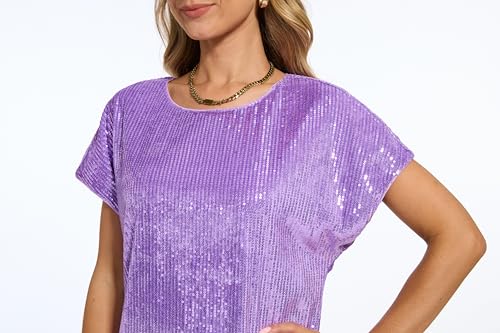 Image of Women's Crewneck Sequin Shift Dress Short Sleeve Casual Holiday Sparkly Party Dress