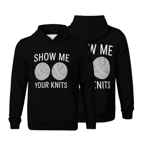 Kids Show Me Your Knits Funny Knitting Boys Girls Lightweight Kangaroo Pocket Fleece Hoodies