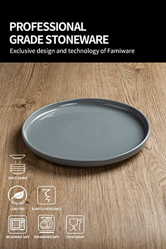 Famiware Dinner Plate, 10 Inch Plates For 4, Plate Set, Scratch Resistant, Stoneware Dinnerware, Kitchen Modern Rustic Serving Dishes, Dark Gray #TOP6