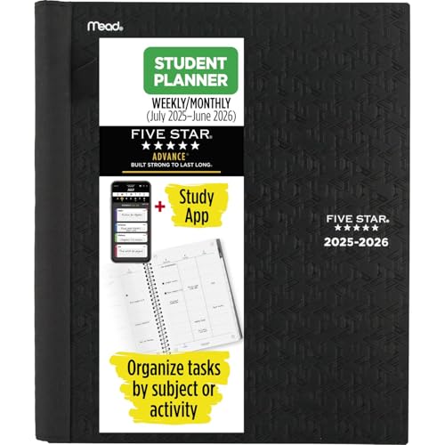 Image of Five Star Planner 2025-2026 Academic, Weekly & Monthly Advance Student Planner + Study App, 8-1 /2 inch x 11 inch, Large, Black (CAW65905)