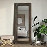 MAYEERTY Floor Mirror Full Length Rustic Wood Frame Body Full Size Large Leaning Wall Mounted Rectangle Farmhouse Decorative Wall Hanging Bedroom Living Room Mirrors (58x24in, Grey)