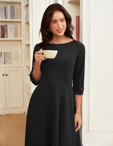 Image of GRACE KARIN Work Dresses for Women 2025 3 /4 Sleeve Fit and Flare Business Midi Dress Classy Office Dresses with Pockets