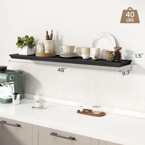 Image of 48 Inch Floating Shelves for Wall, 9.3 inchD Crown Molding Wood Display Shelf