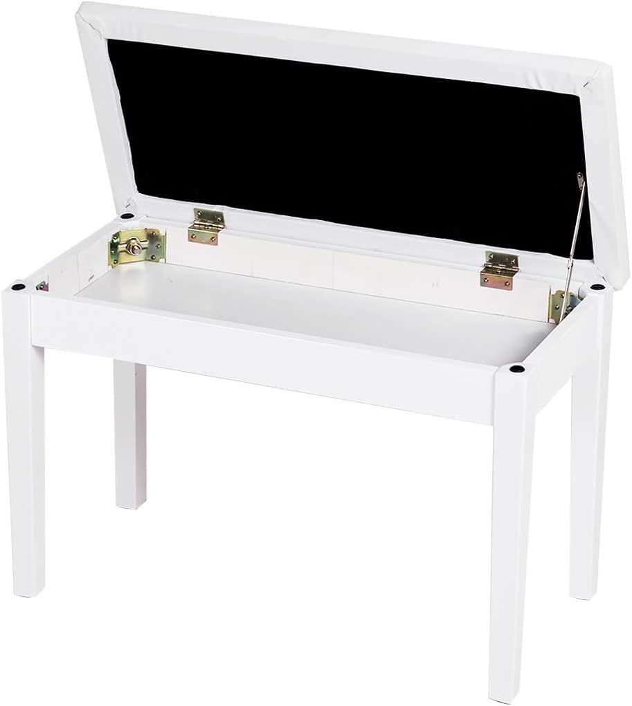 Giantex Piano Bench W/Padded Cushion and Music Storage, Comfortable Double Duet Seat, Wooden Legs, Perfect for Professional Or Home Use PU Leather Piano Stool (White)