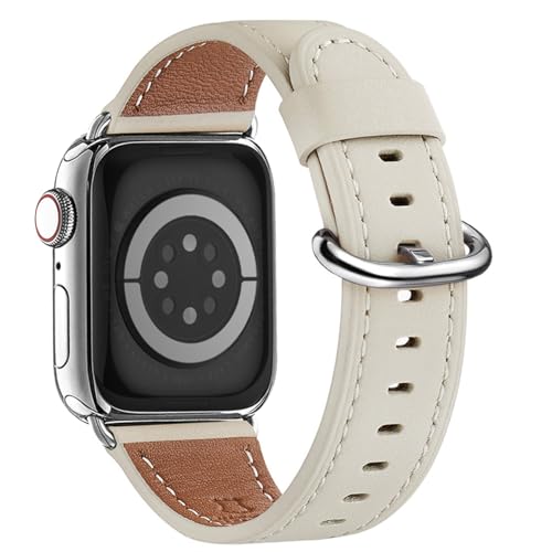 Bracelet iWatch cuir pleine fleur 38mm 42mm blanc ivoire boucle argent