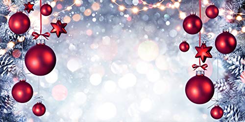 Baocicco 20X10Ft Merry Christmas Backdrop Red Baubles Silver White Bokeh Branches Of Christmas Trees Photography Background Winter Holiday Christmas Eve Party Decoration Kids Party Boys Girls Photo #TOP1
