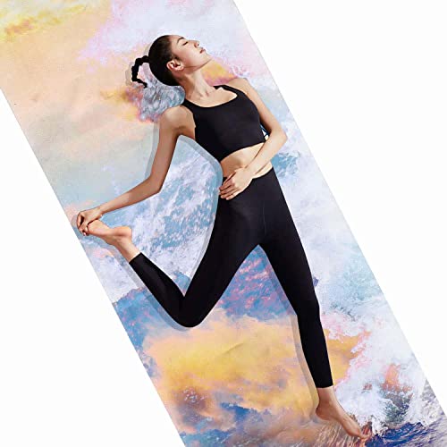 pploong Premium Print Yoga Mat Natural Rubber Exercise Mat & Folding Lightweight Travel Suede 72 x 24 Inch 1.5MM Non Slip Workout Mat for Yoga, Bikram, Pilates & Floor Fitness Workouts