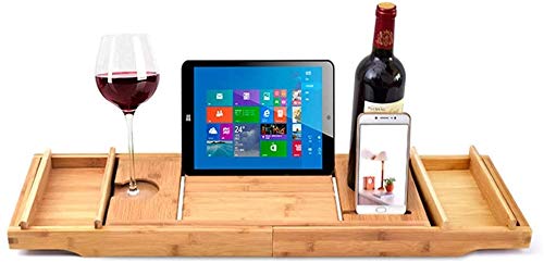 Bathtub Rack Bamboo Bath Tub Tray With Extending Sides Built In Book Tablet Holder Cellphone Tray And Integrated Wineglass Holder Bathroom Trays (Color : Brown, Size : 75cm x 23cm) Bathroom bathtub ac
