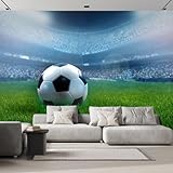 wall26 - Close Up of a Football Ball on a Full Stadium - Removable Wall Mural | Self-Adhesive Large Wallpaper - 66x96 inches