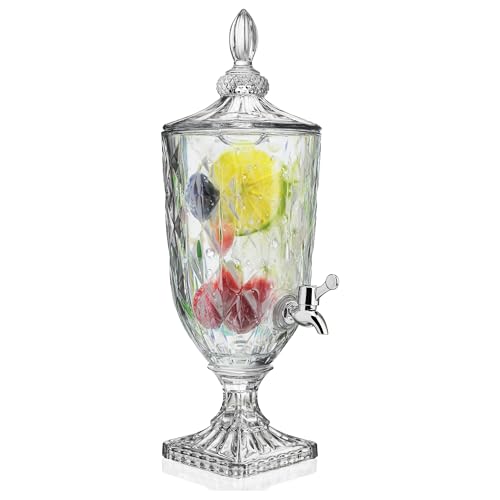 0.8 Galllon Glass Drink Dispenser for Parties with Spigot Glass Iced Beverage Dispenser with Lid Wide Mouth Beverage Server for Party Bar Wedding Decoration