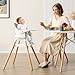 BABY JOY High Chair, 6 in 1 Convertible Wooden Highchair for Babies & Toddlers with Adjustable Legs, Double Removable Tray, Safety Harness & Waterproof PU Cushion (Beige)