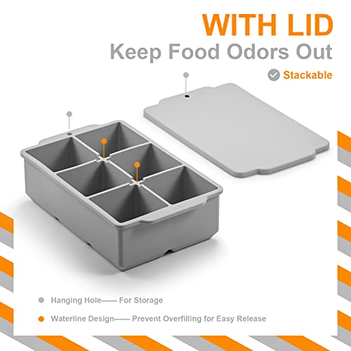 Nax Caki GREY SQUARE ICE CUBE TRAY Large Ice Cube Tray With Lid, Stackable Big Silicone Square Ice Cube Mold thumb #1