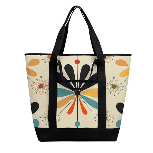 Bolsa de la compra aislada con estampado retro moderno de gran capacidad, material de tela Oxford impermeable, adecuada para compras, picnics y otros escenarios