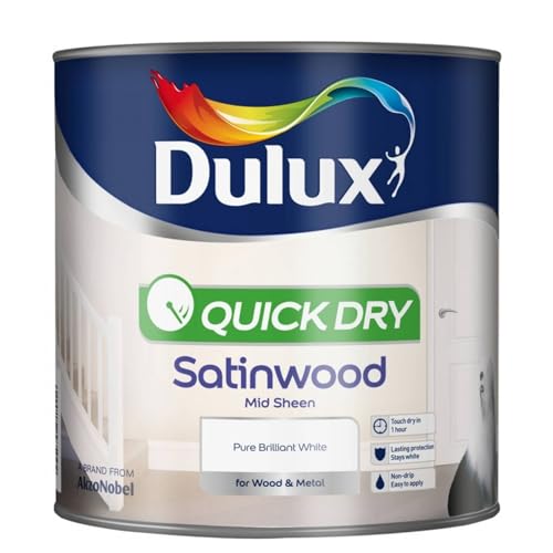 HOCHSTE Pure Brilliant White Satinwood Paint Quick-Drying Long-Lasting Protection Easy-To-Apply DIY Enthusiasts Interior And Exterior Use Perfect For Furniture Doors (Mid Sheen 1.25 Liters)