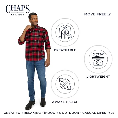 Chaps Men's Classic Fit Long Sleeve Button Down Stretch Flannel Casual Woven Shirt - Image 3